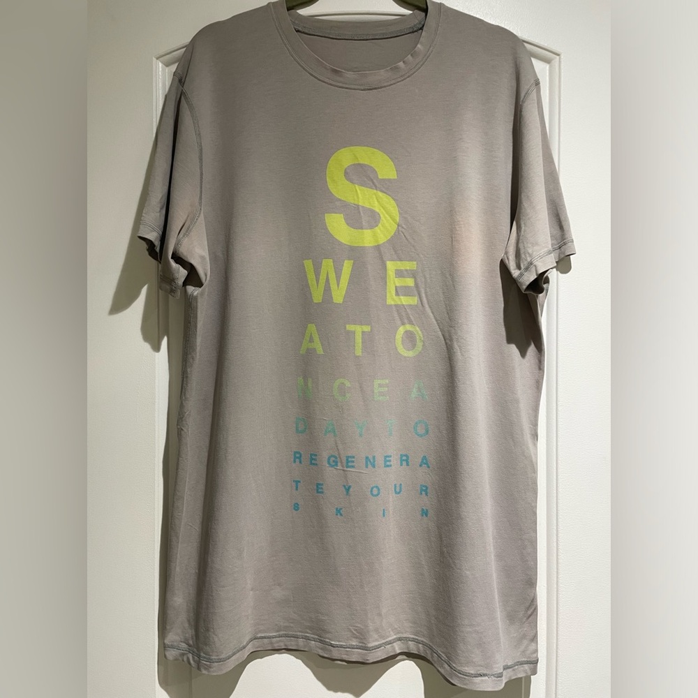 lululemon athletica Gray Tee with Yellow and Blue Text